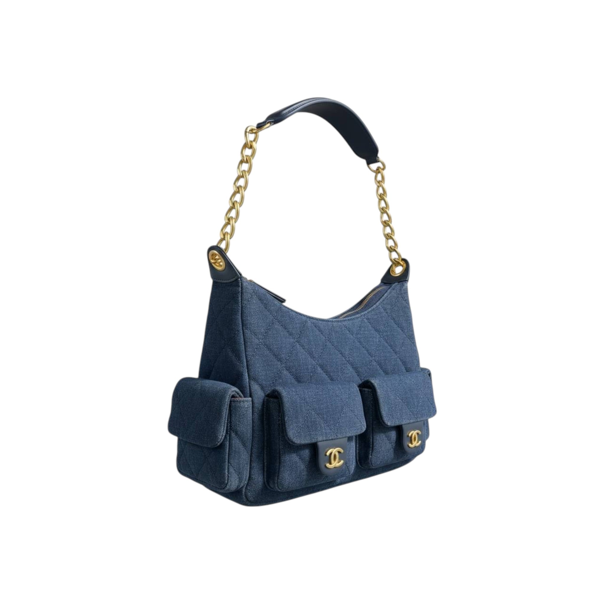 Chanel Quilted Denim Shoulder Bag with Dual Front Pockets 💙✨