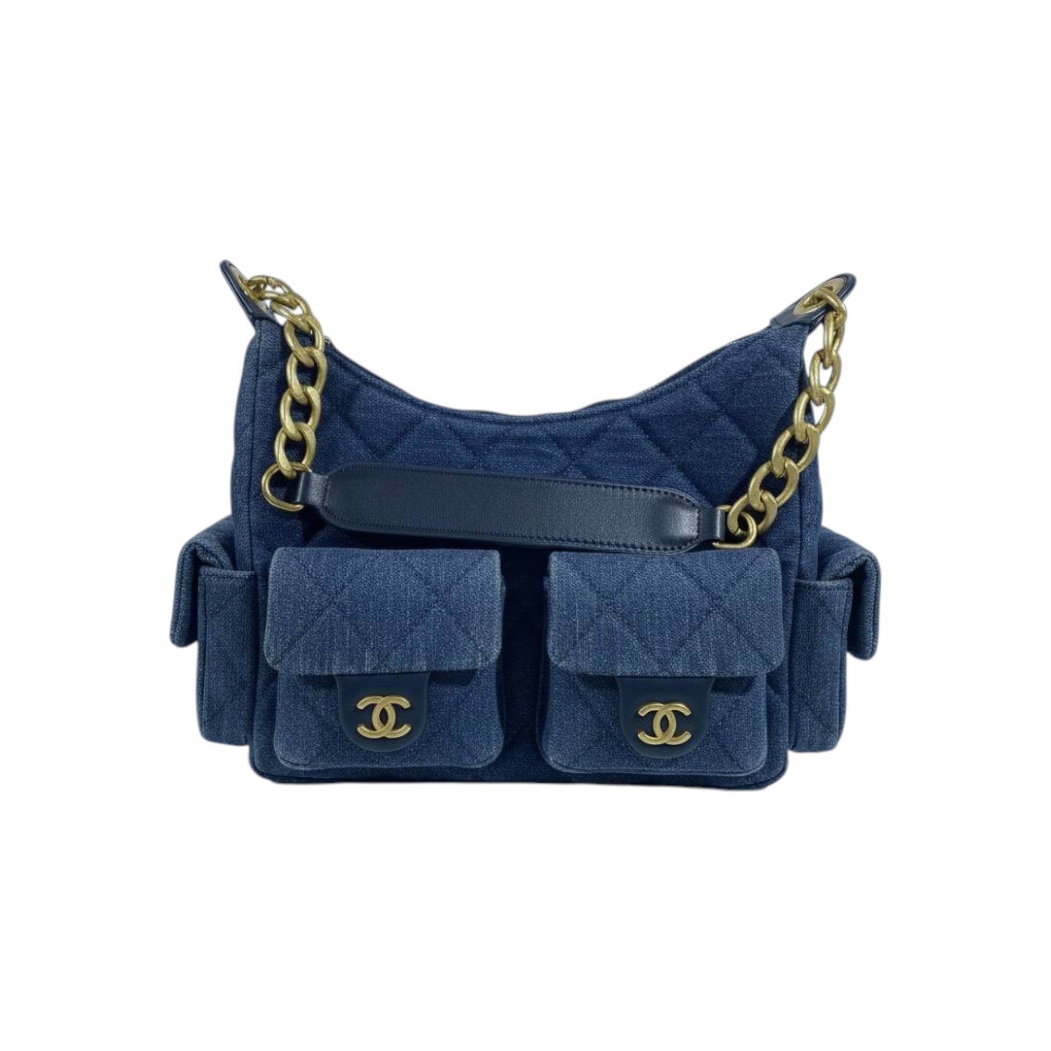 Chanel Quilted Denim Shoulder Bag with Dual Front Pockets 💙✨