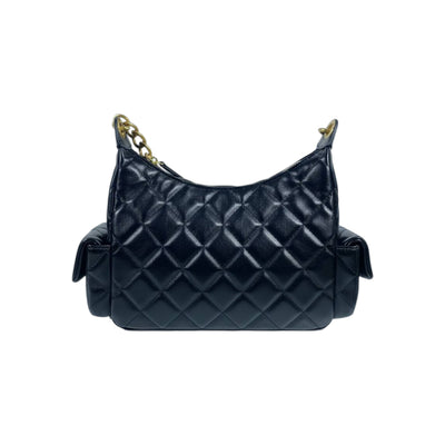 Quilted Black Multi-Pocket Shoulder Bag with Gold Chain 🖤✨