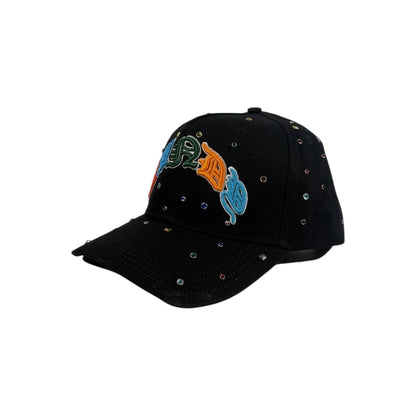 Dandy Hats Black Embroidered Graphic Cap with Crystal Stud Details 🖤✨