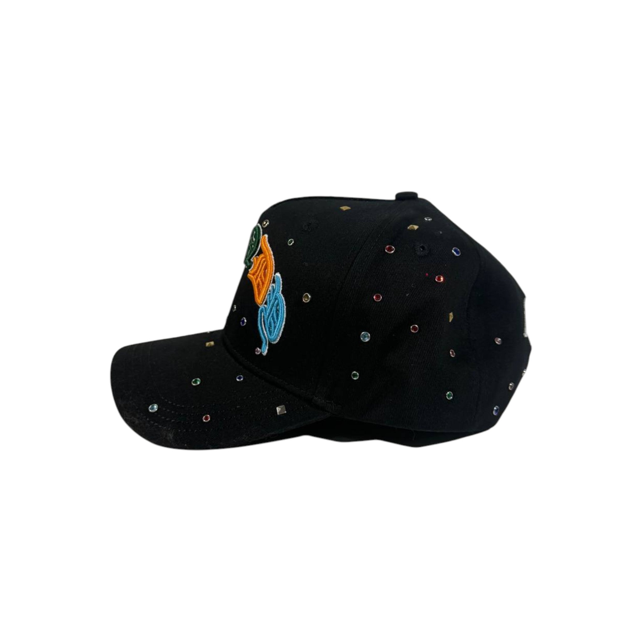 Dandy Hats Black Embroidered Graphic Cap with Crystal Stud Details 🖤✨