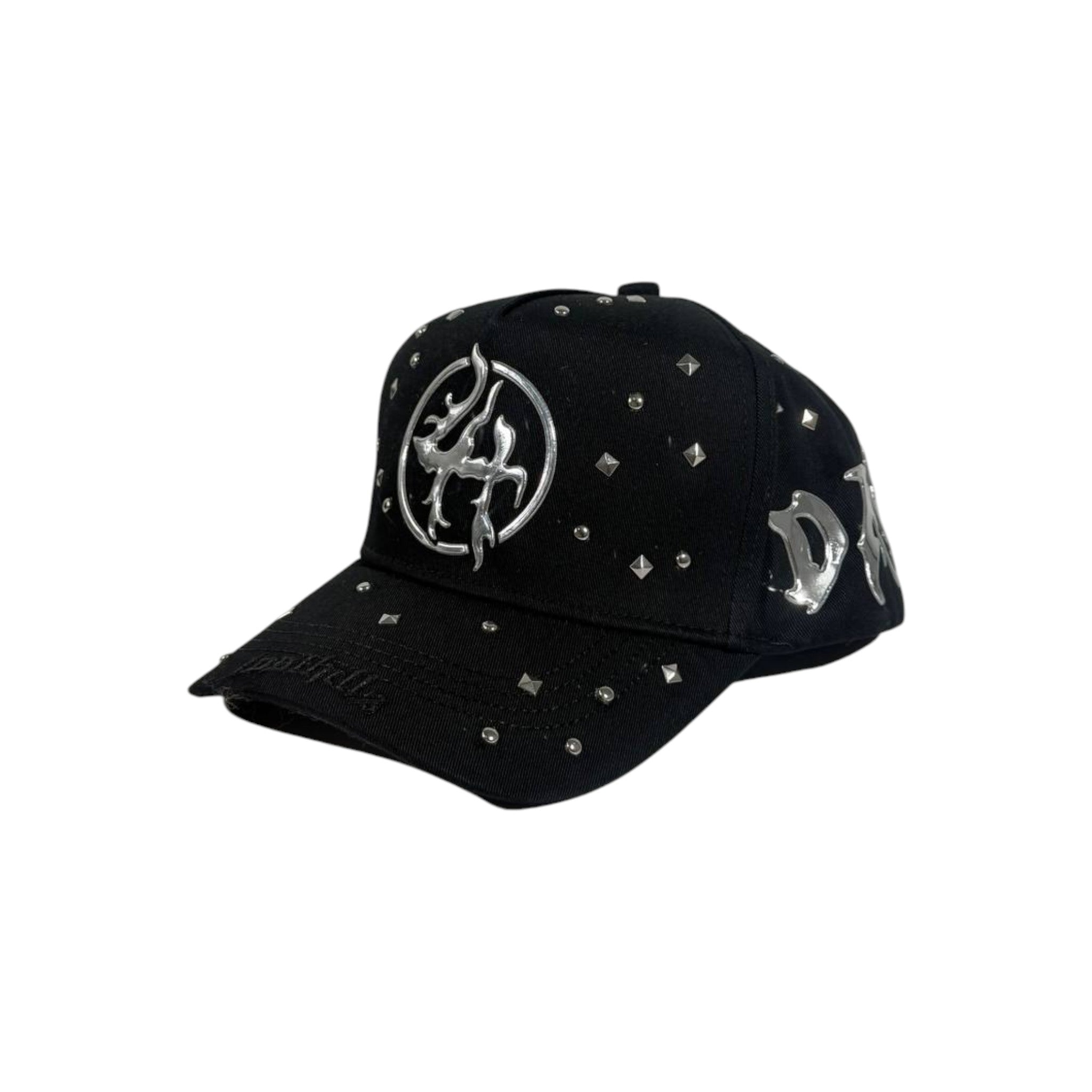 🧢 Dandy Hats X Lost Hills Studded Flame Cap – Black Chrome Street Edition
