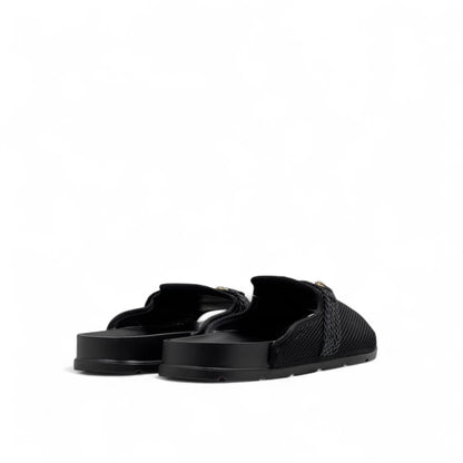 GUCCI Black Mesh Slides with Braided Strap & Gold Chain ✨ by
