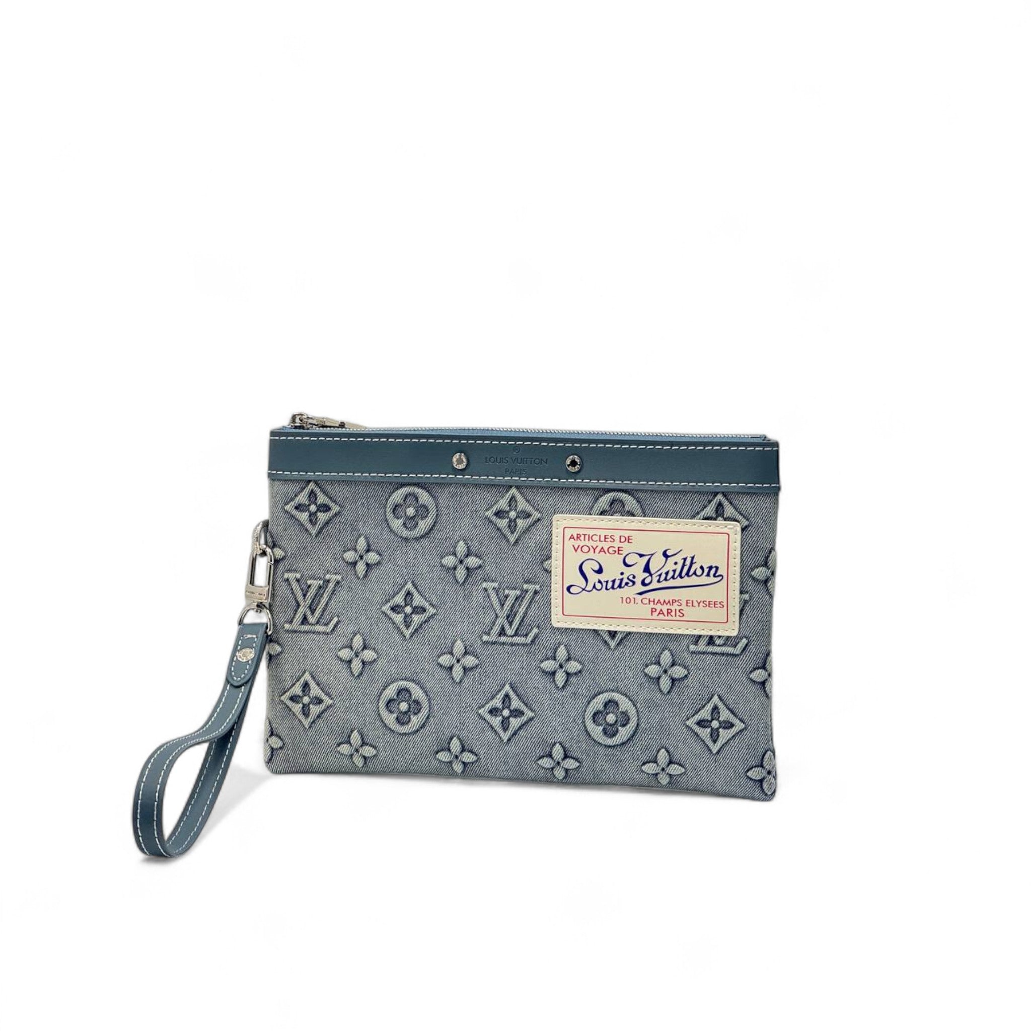 LOUIS VUITTON Denim Monogram Wrist Pouch 💙 | Vintage-Chic Parisian Vibes