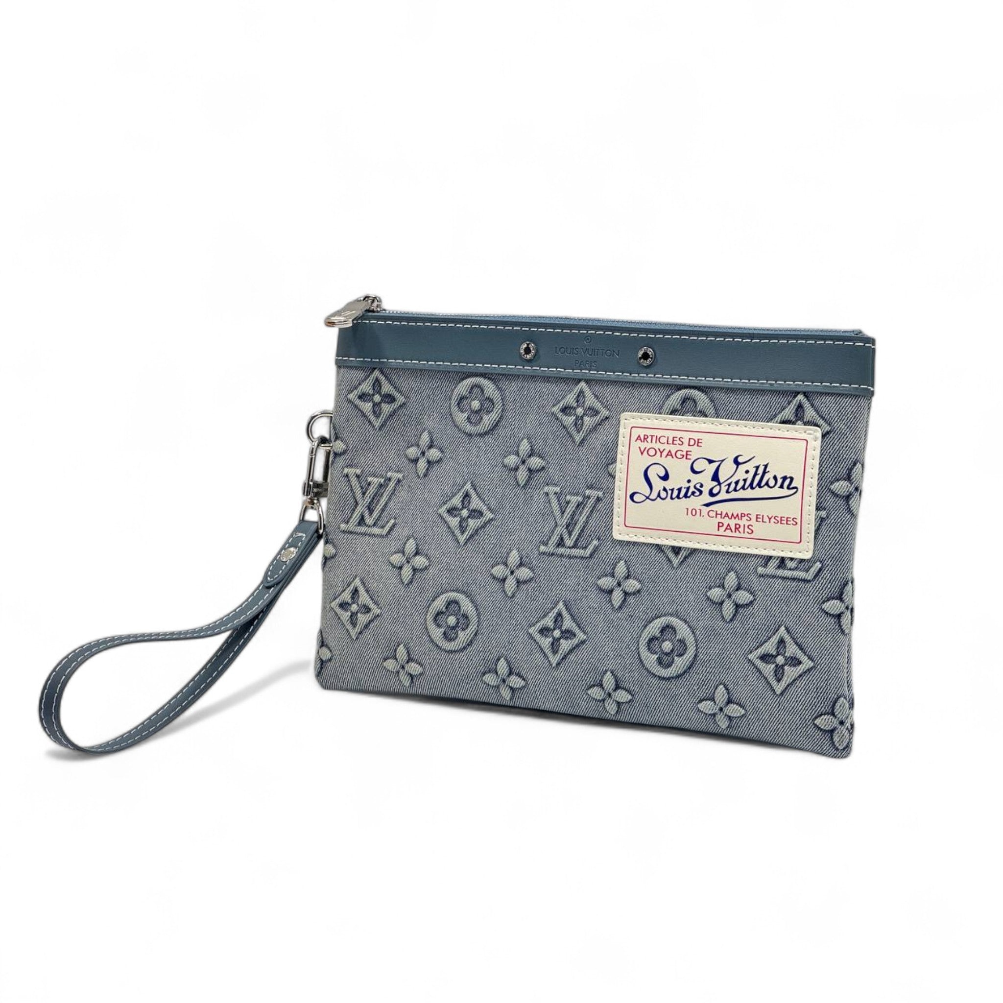 LOUIS VUITTON Denim Monogram Wrist Pouch 💙 | Vintage-Chic Parisian Vibes
