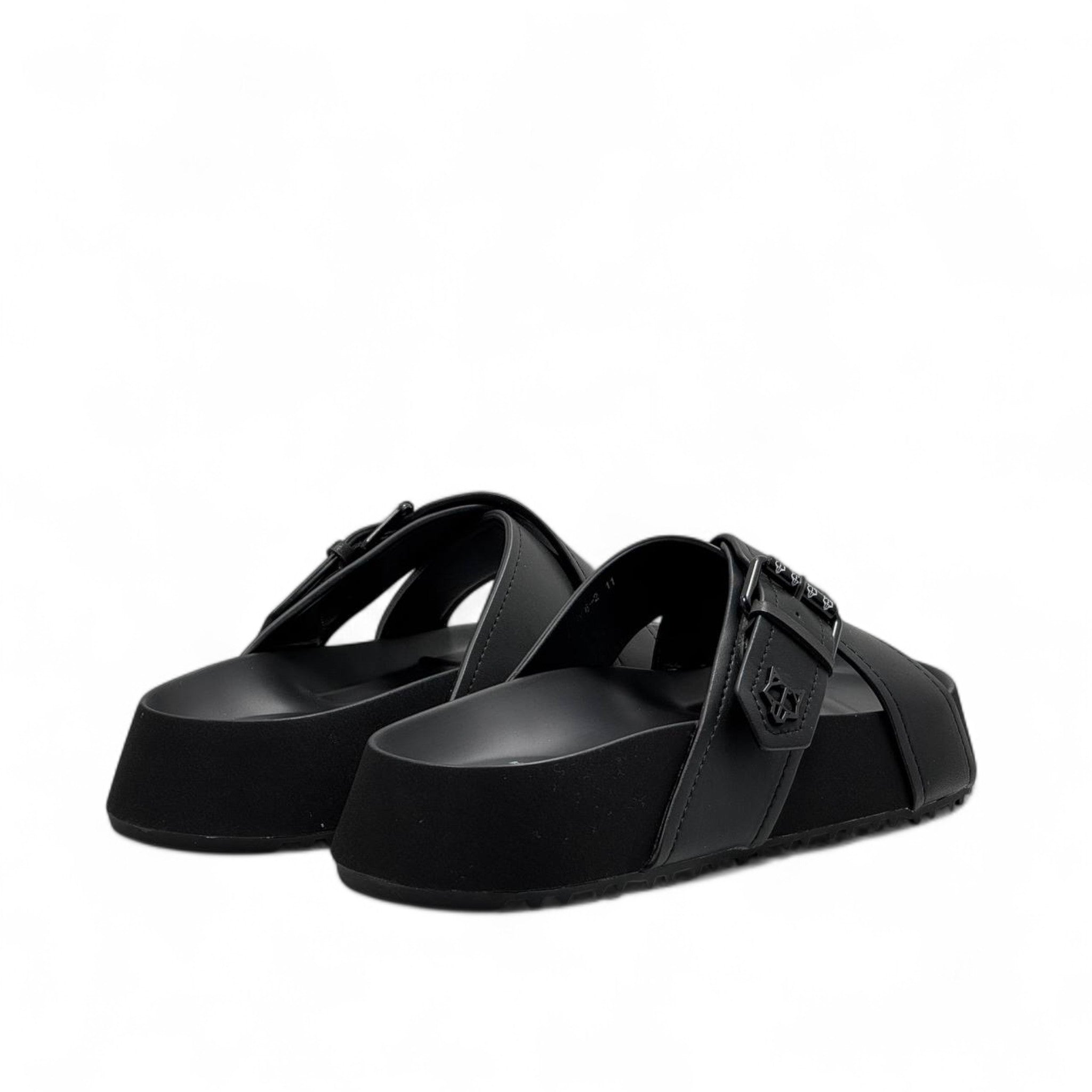 NAKED WOLFE Black Cross-Strap Slides with Logo Buckle 🐺 | Bold Urban Comfort