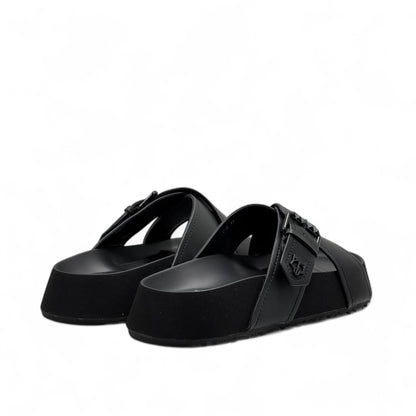 NAKED WOLFE Black Cross-Strap Slides with Logo Buckle 🐺 | Bold Urban Comfort