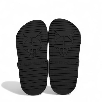 NAKED WOLFE Black Cross-Strap Slides with Logo Buckle 🐺 | Bold Urban Comfort
