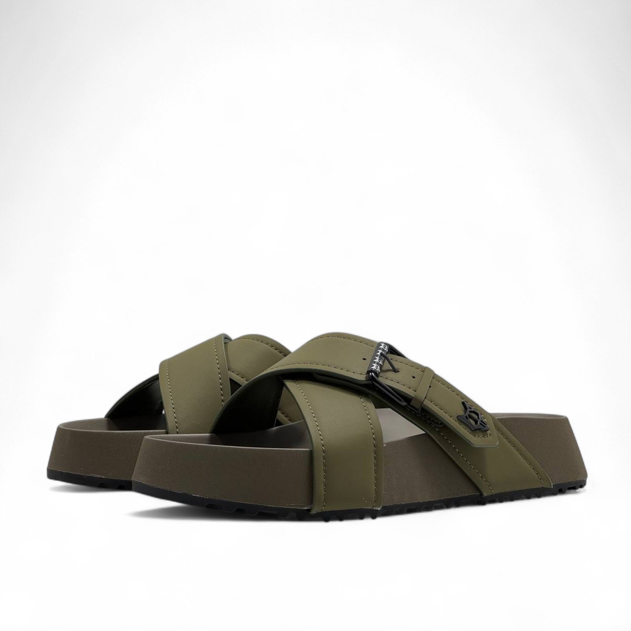 NAKED WOLFE Olive Green Cross-Strap Slides 🐺 | Urban Utility Meets Luxury