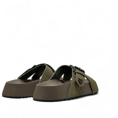 NAKED WOLFE Olive Green Cross-Strap Slides 🐺 | Urban Utility Meets Luxury
