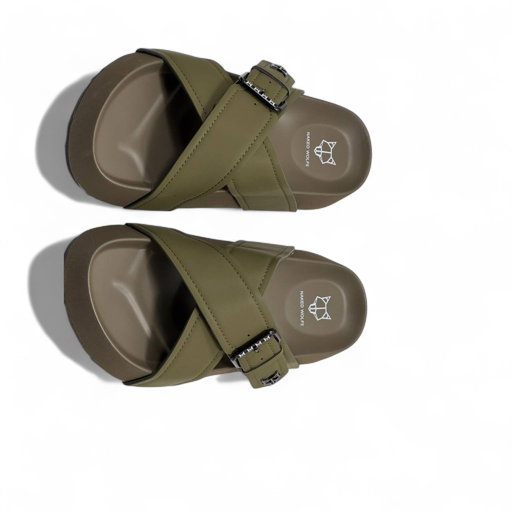 NAKED WOLFE Olive Green Cross-Strap Slides 🐺 | Urban Utility Meets Luxury