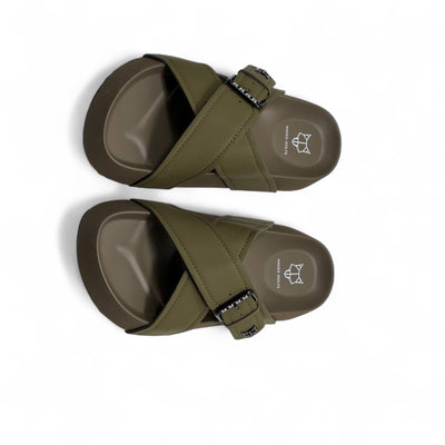 NAKED WOLFE Olive Green Cross-Strap Slides 🐺 | Urban Utility Meets Luxury