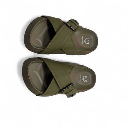 NAKED WOLFE Olive Green Cross-Strap Slides 🐺 | Urban Utility Meets Luxury