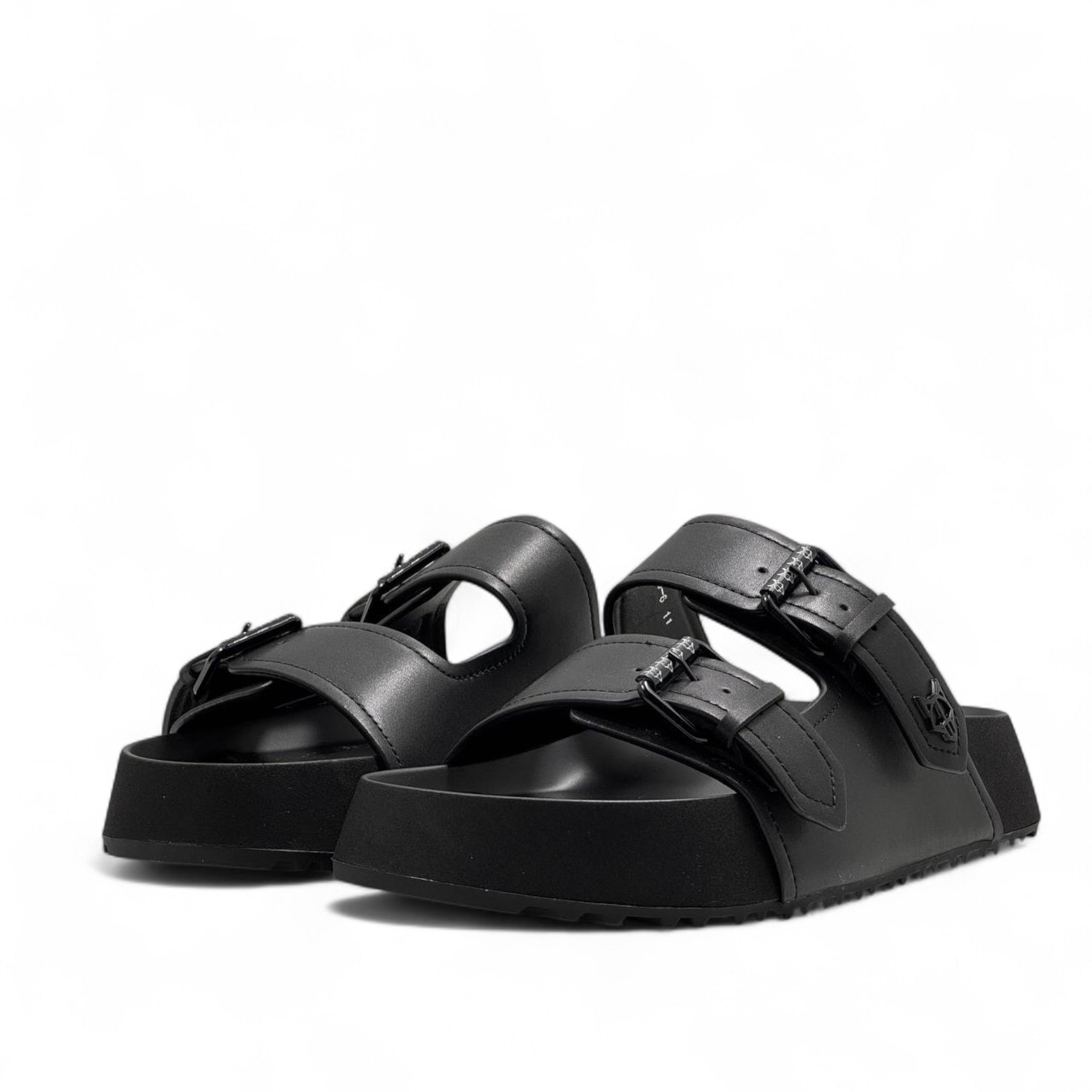 NAKED WOLFE Double Buckle Black Slides 🐺 | Futuristic Streetwear Edge