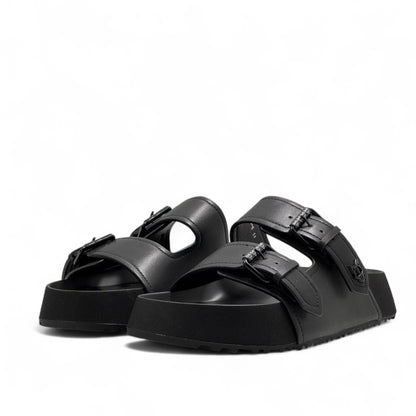 NAKED WOLFE Double Buckle Black Slides 🐺 | Futuristic Streetwear Edge