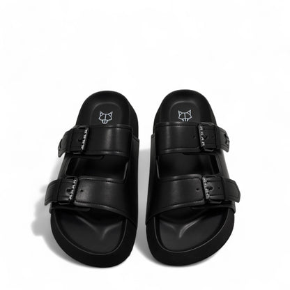 NAKED WOLFE Double Buckle Black Slides 🐺 | Futuristic Streetwear Edge