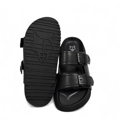 NAKED WOLFE Double Buckle Black Slides 🐺 | Futuristic Streetwear Edge