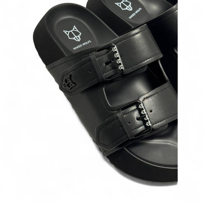 NAKED WOLFE Double Buckle Black Slides 🐺 | Futuristic Streetwear Edge