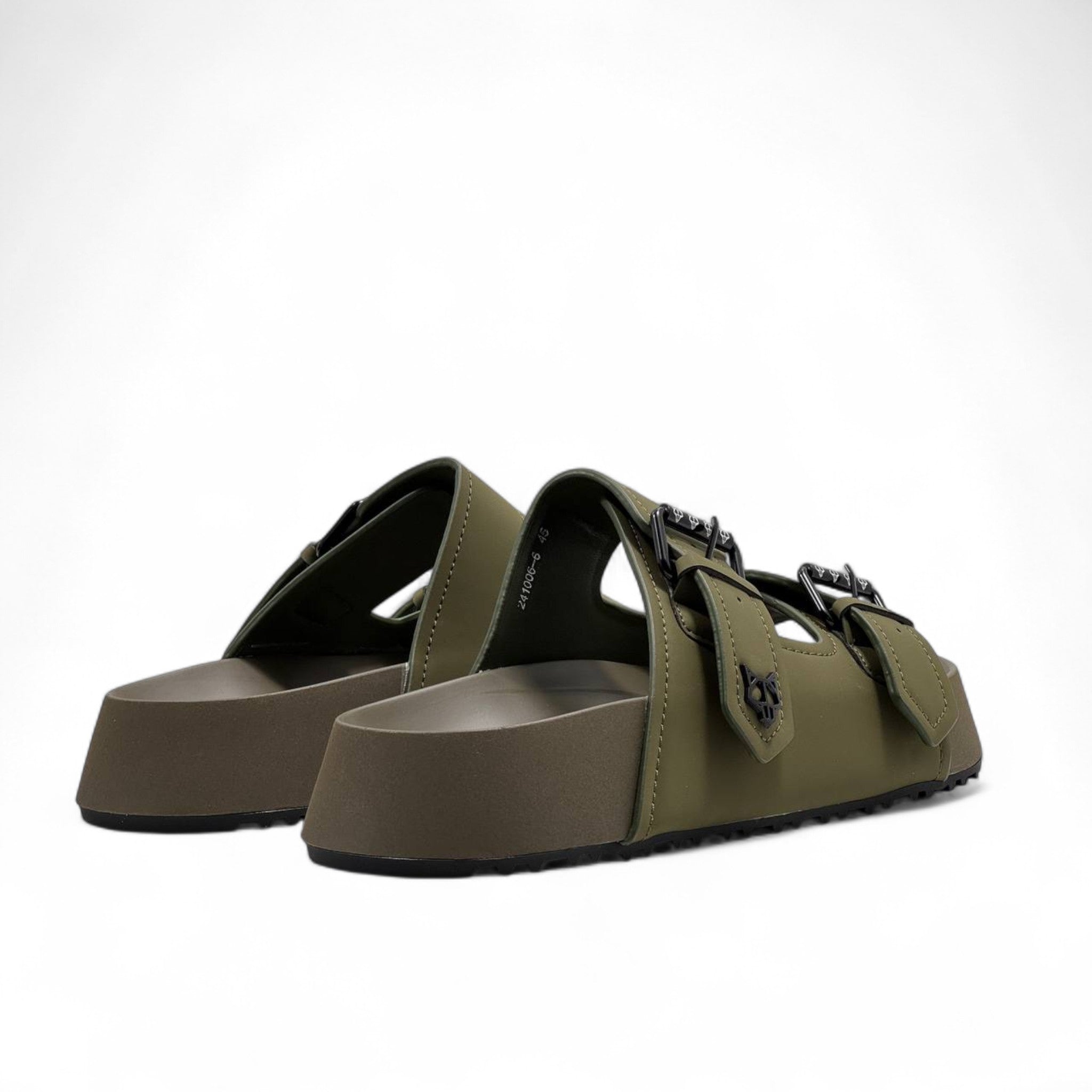 NAKED WOLFE Olive Double Buckle Slides 🐺 | Rugged Luxury Streetwear