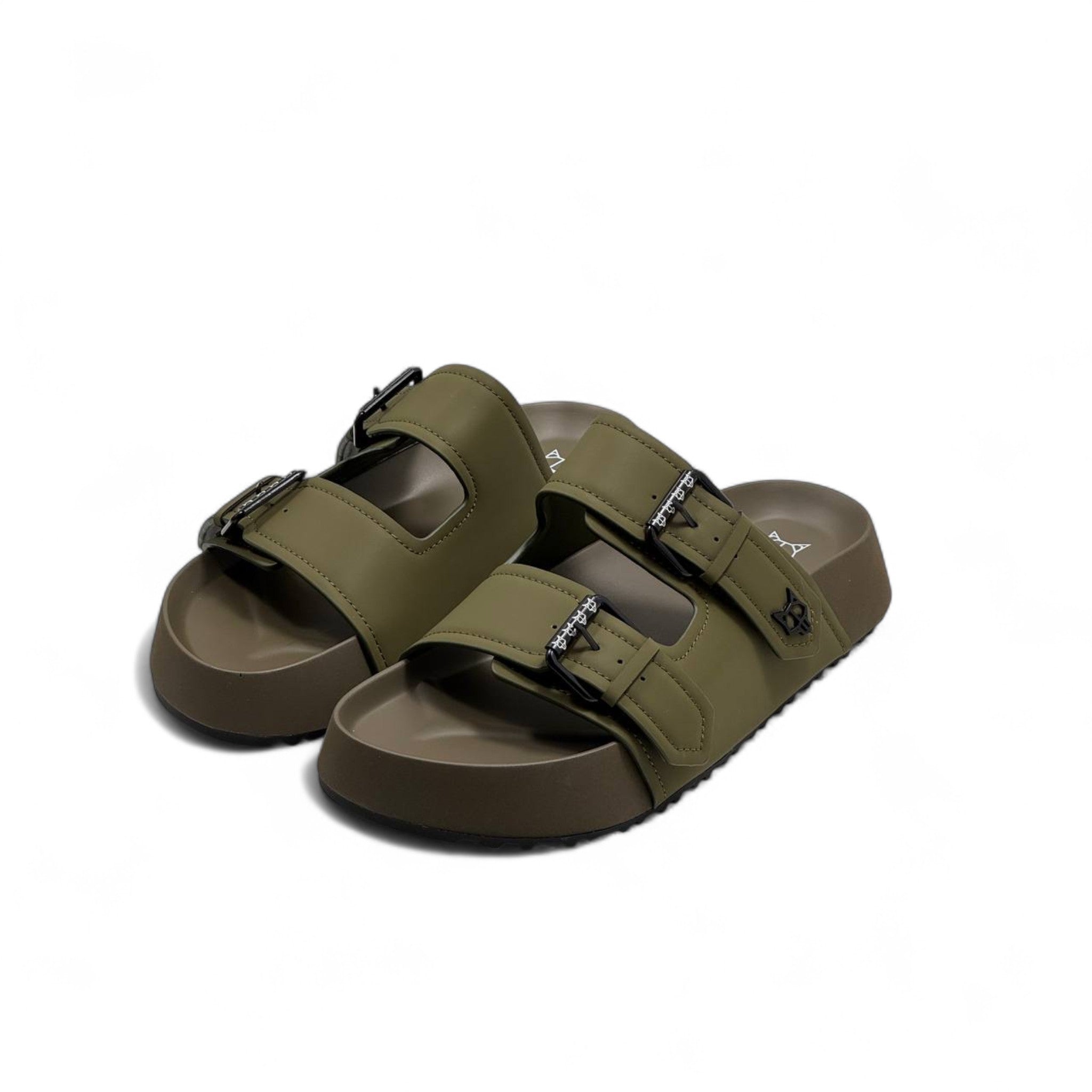 NAKED WOLFE Olive Double Buckle Slides 🐺 | Rugged Luxury Streetwear