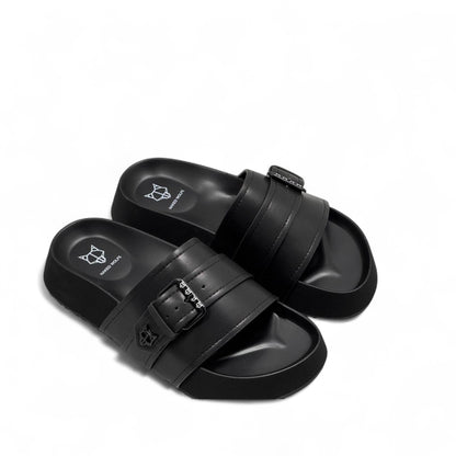 NAKED WOLFE Triple-Strap Black Slides 🐺 | Stealth Streetwear Icon