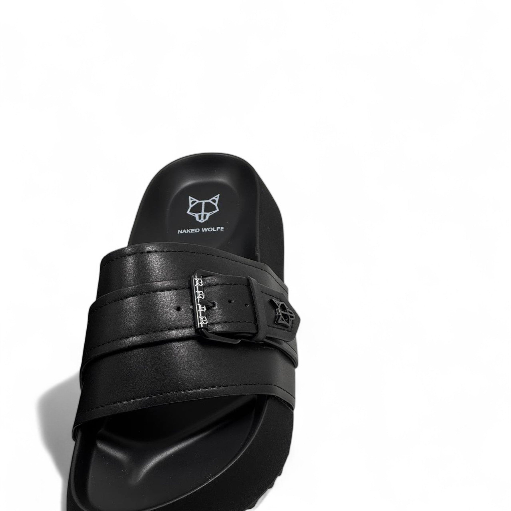 NAKED WOLFE Triple-Strap Black Slides 🐺 | Stealth Streetwear Icon
