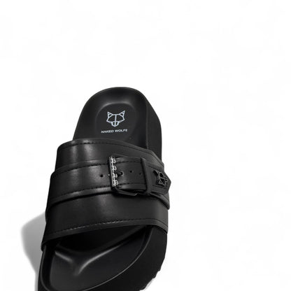 NAKED WOLFE Triple-Strap Black Slides 🐺 | Stealth Streetwear Icon