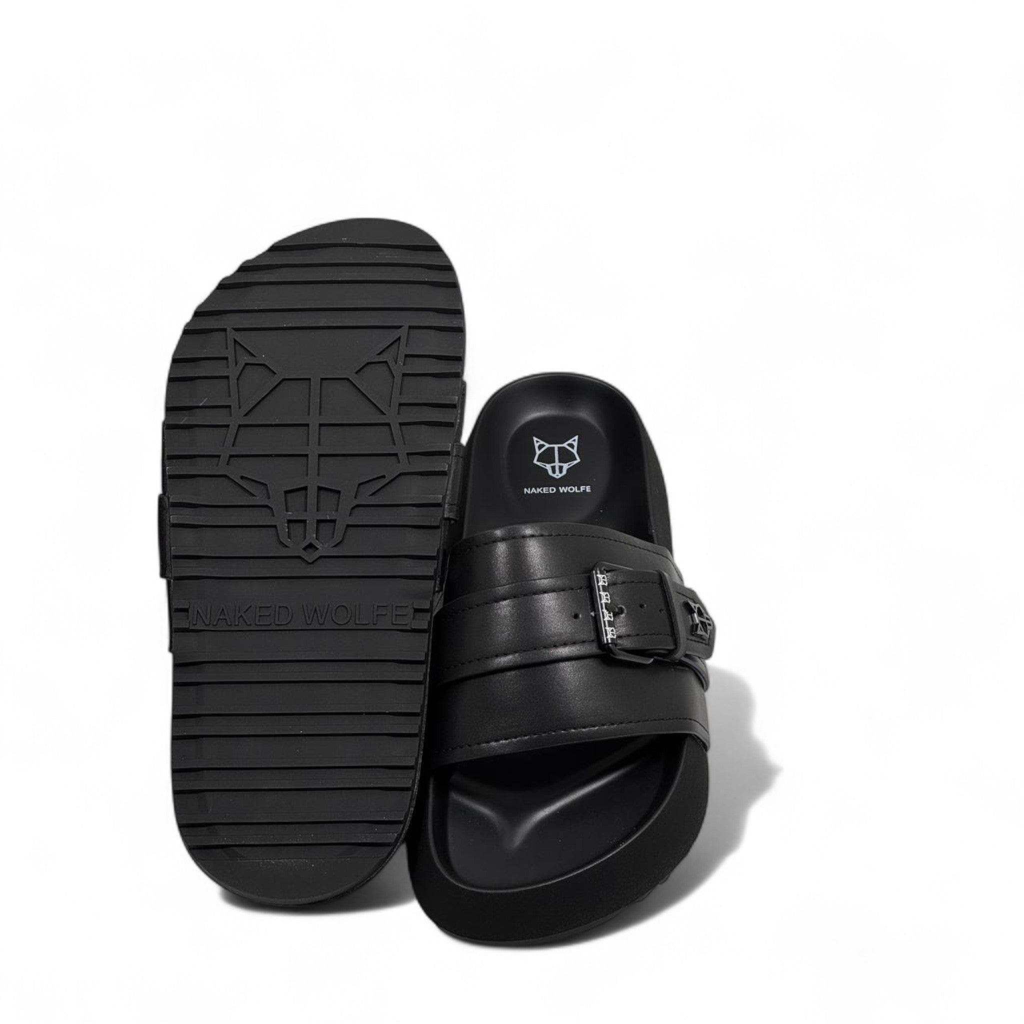 NAKED WOLFE Triple-Strap Black Slides 🐺 | Stealth Streetwear Icon