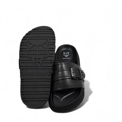 NAKED WOLFE Triple-Strap Black Slides 🐺 | Stealth Streetwear Icon