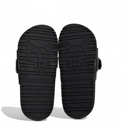 NAKED WOLFE Triple-Strap Black Slides 🐺 | Stealth Streetwear Icon