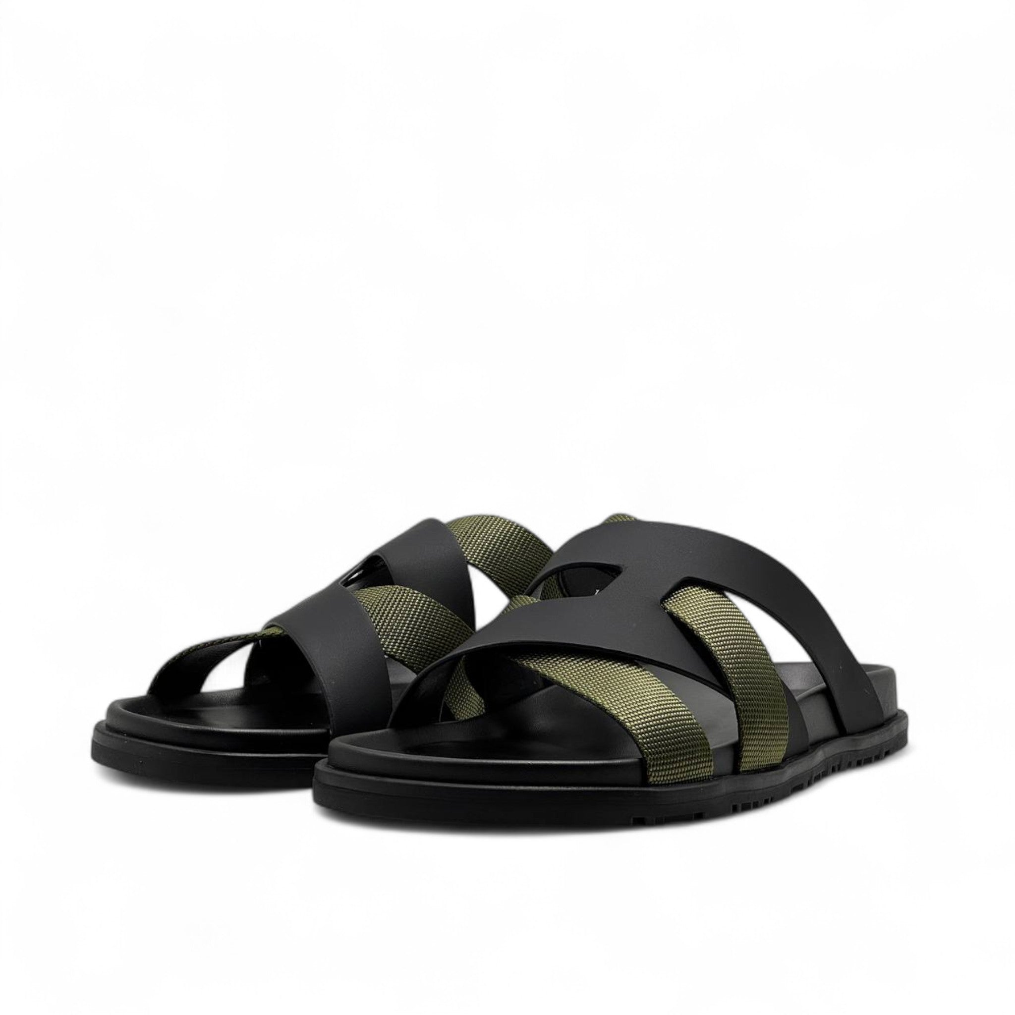 HERMÈS Olive & Black Cross-Strap Sandals 🧵 | Effortless French Utility Chic