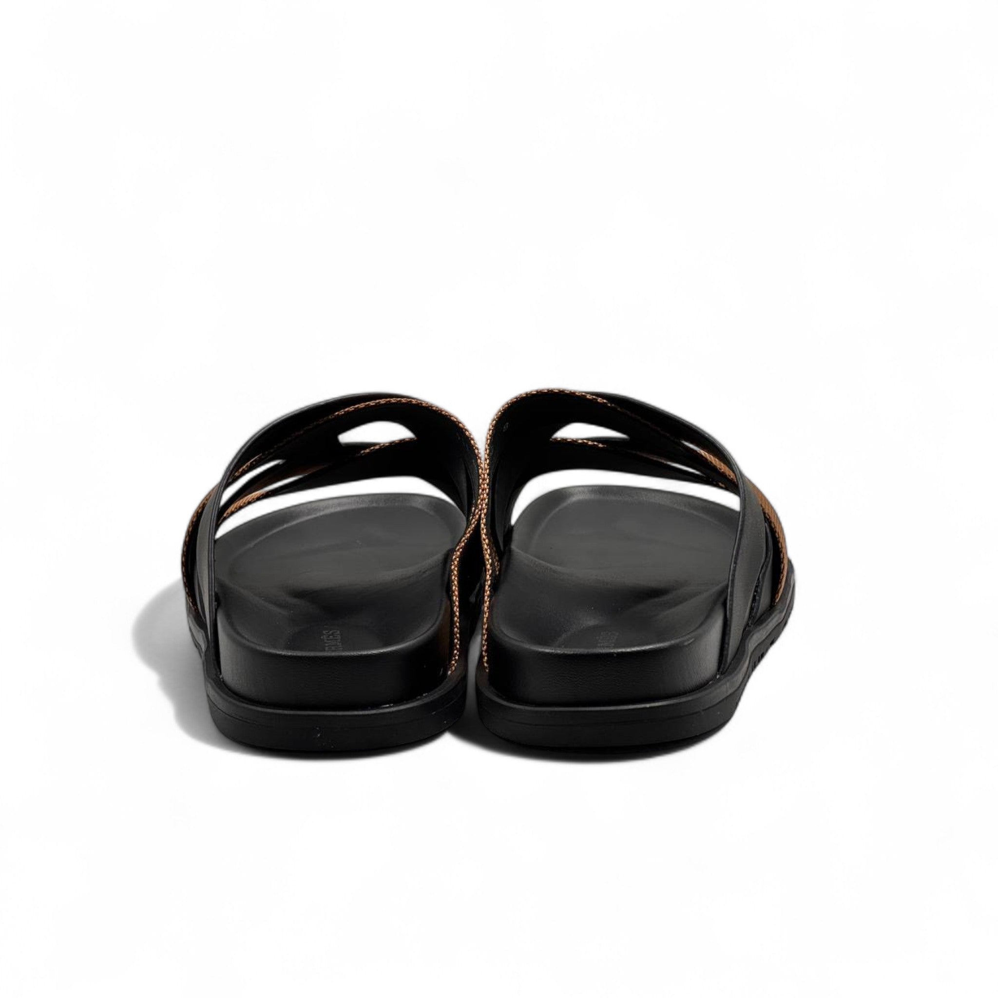 HERMÈS Black & Bronze Cross-Strap Sandals ✨ | Refined Contrast in French Luxury