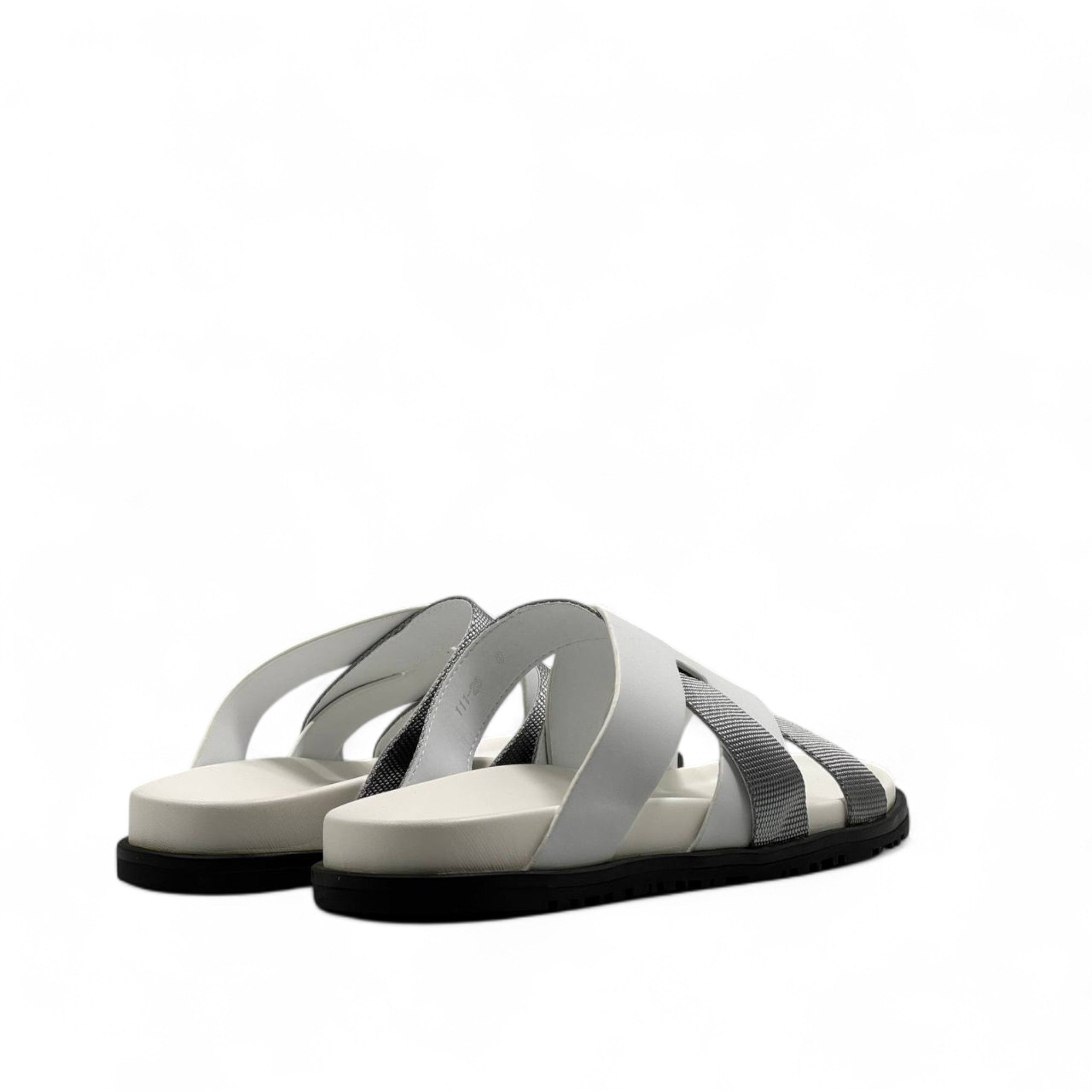 Hermès Inspired H Slide Sandals – White & Grey Elegance 👣🧡
