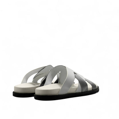 Hermès Inspired H Slide Sandals – White & Grey Elegance 👣🧡