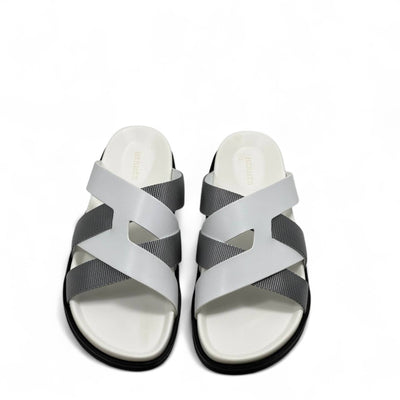 Hermès Inspired H Slide Sandals – White & Grey Elegance 👣🧡