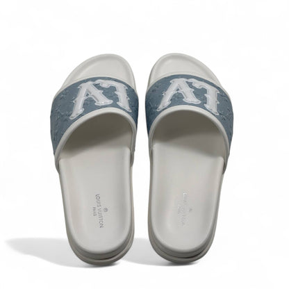 Louis Vuitton Denim Slide Slippers – Light Blue & White Comfort 🧊👟