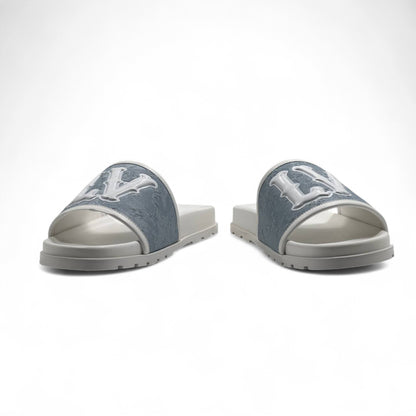 Louis Vuitton Denim Slide Slippers – Light Blue & White Comfort 🧊👟