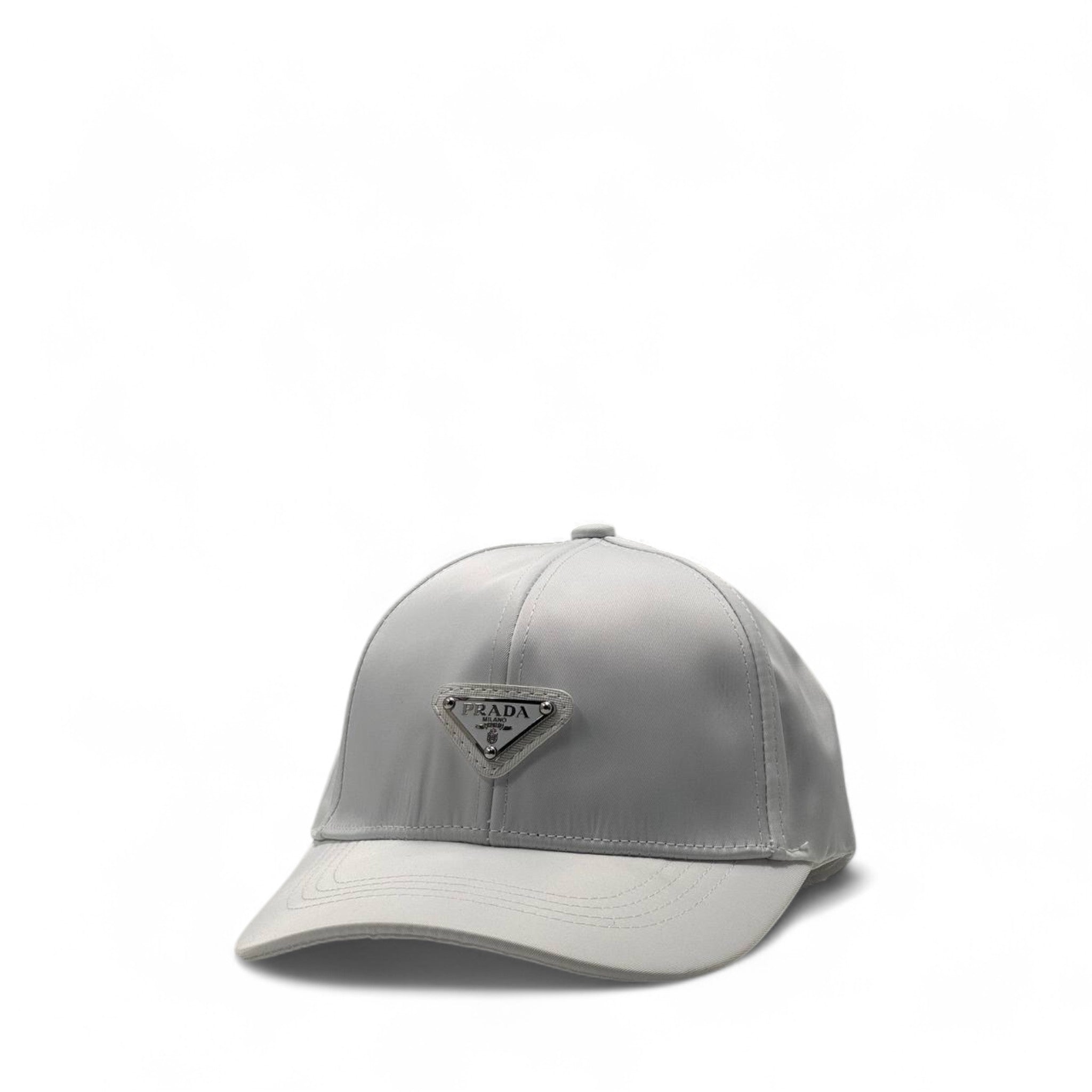 Prada Silver Logo Cap – Minimalist Elegance in Satin 💎🧢✨