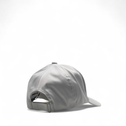 Prada Silver Logo Cap – Minimalist Elegance in Satin 💎🧢✨