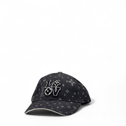 Louis Vuitton Black Denim Monogram Cap 🖤 – "LOVE" Embroidered Luxury Streetwear Hat