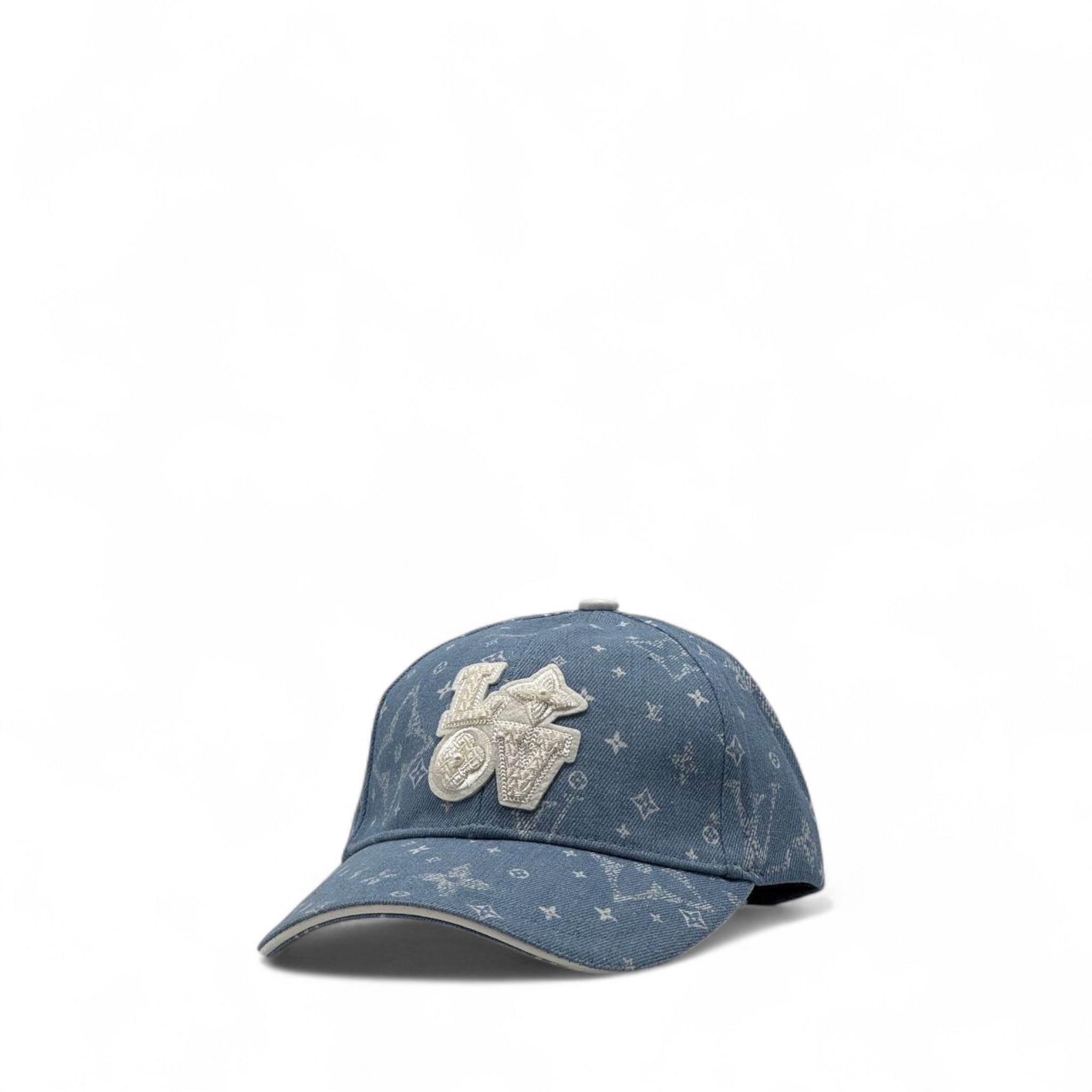 Louis Vuitton Light Blue Denim Monogram Cap 🩵 – "LOVE" Embroidered Logo Hat