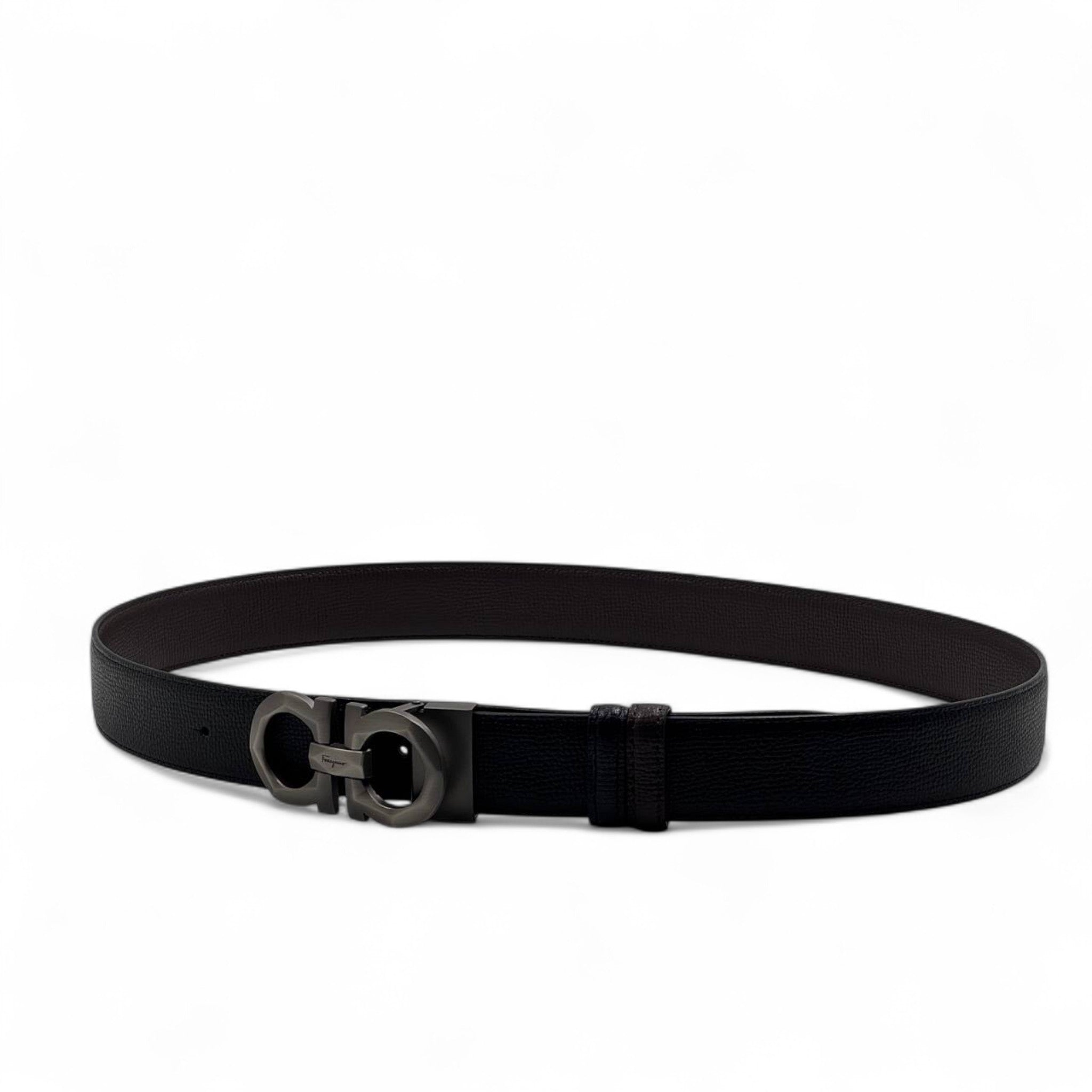 Salvatore Ferragamo Gancini Belt – 115cm 🖤 Gunmetal Elegance