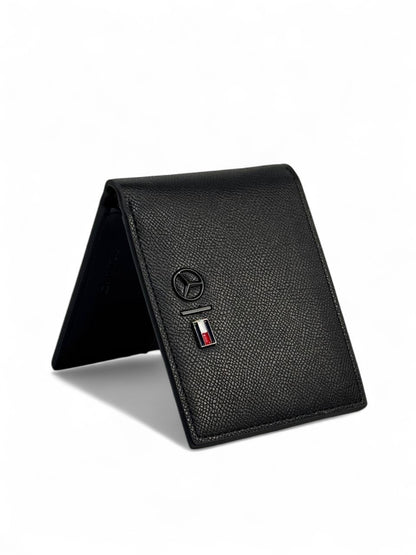 Mercedes x Tommy Hilfiger-Inspired Black Leather Wallet – Power Meets Precision 🖤✨