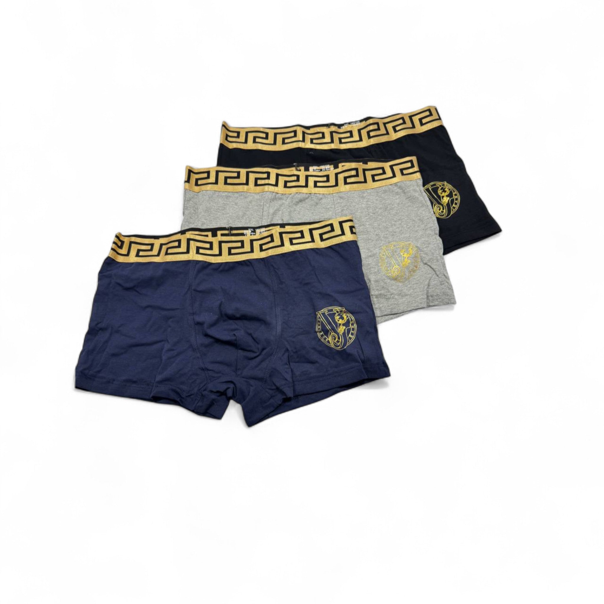 Versace Men's Boxer Briefs – 3-Pack with Gold Greek Key Waistband 👑🖤💛