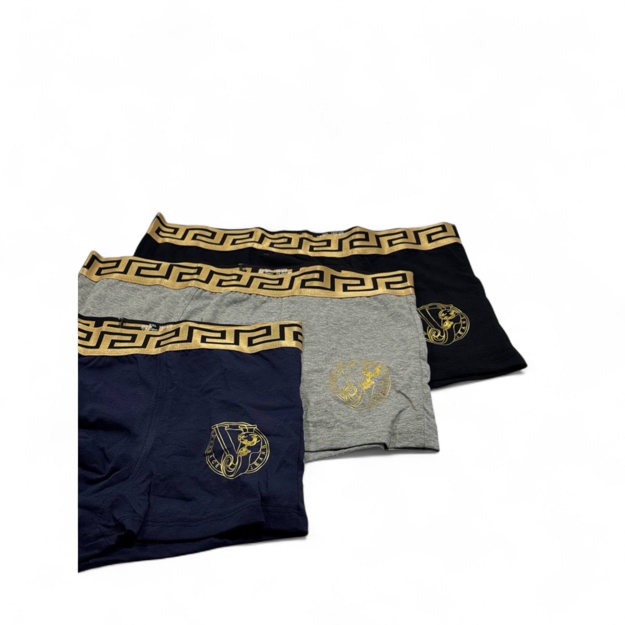 Versace Men's Boxer Briefs – 3-Pack with Gold Greek Key Waistband 👑🖤💛