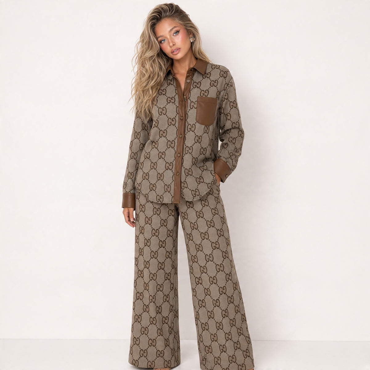 Gucci Monogram Shirt & Pants – Brown
