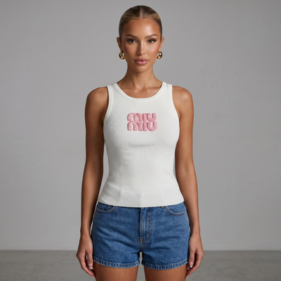 🤍 Miu Miu Ivory Ribbed Logo Tank Top 🎀