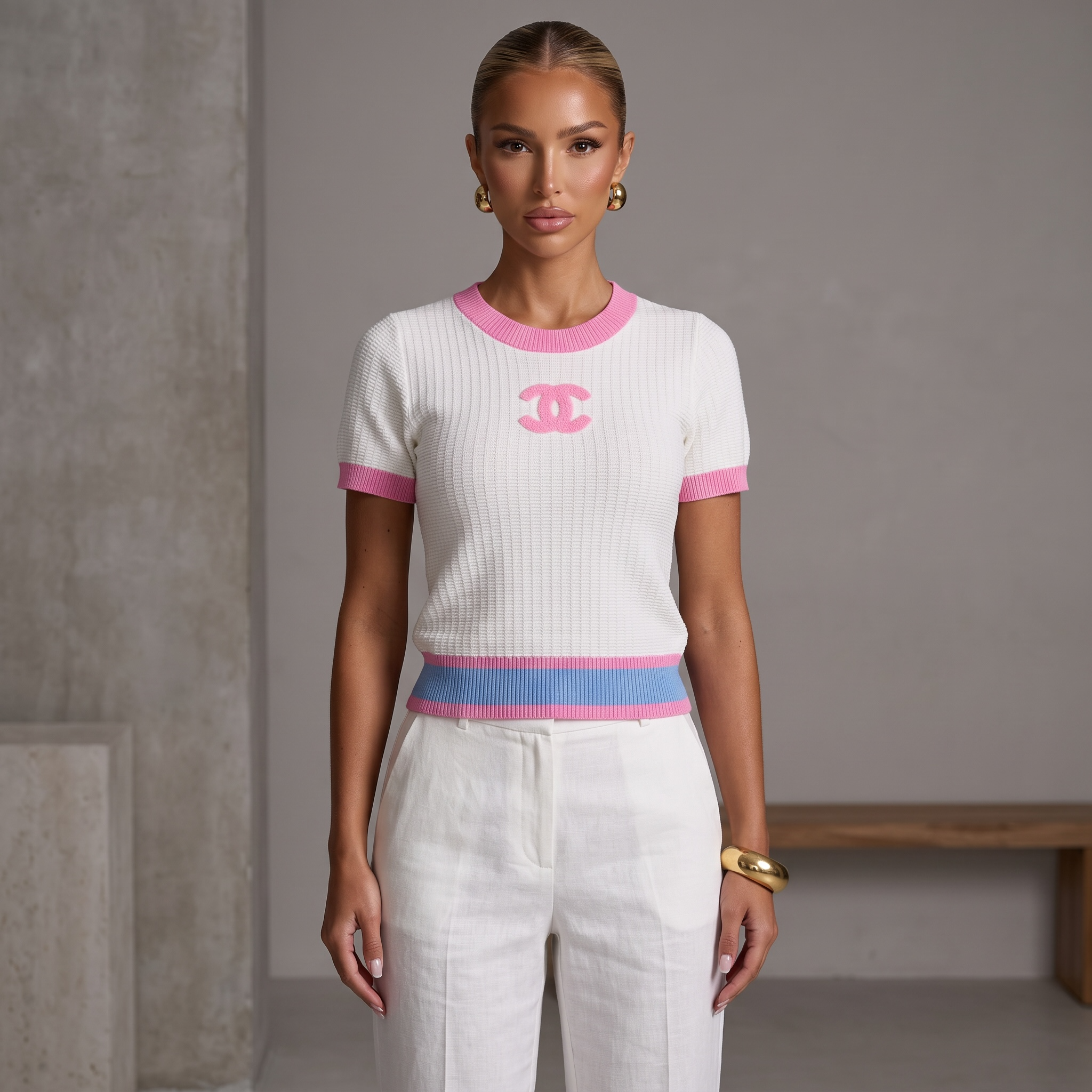 🩷 Chanel CC Color-Block Knit Top | One Size