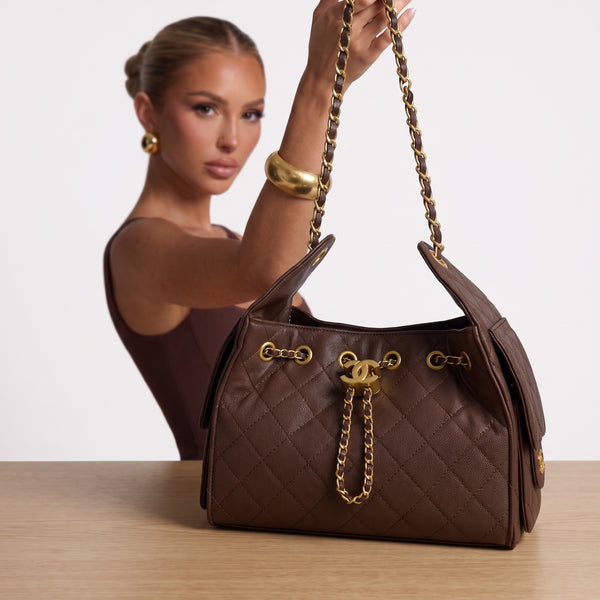 Chanel Drawstring Shoulder Bag – Brown Quilted 👜