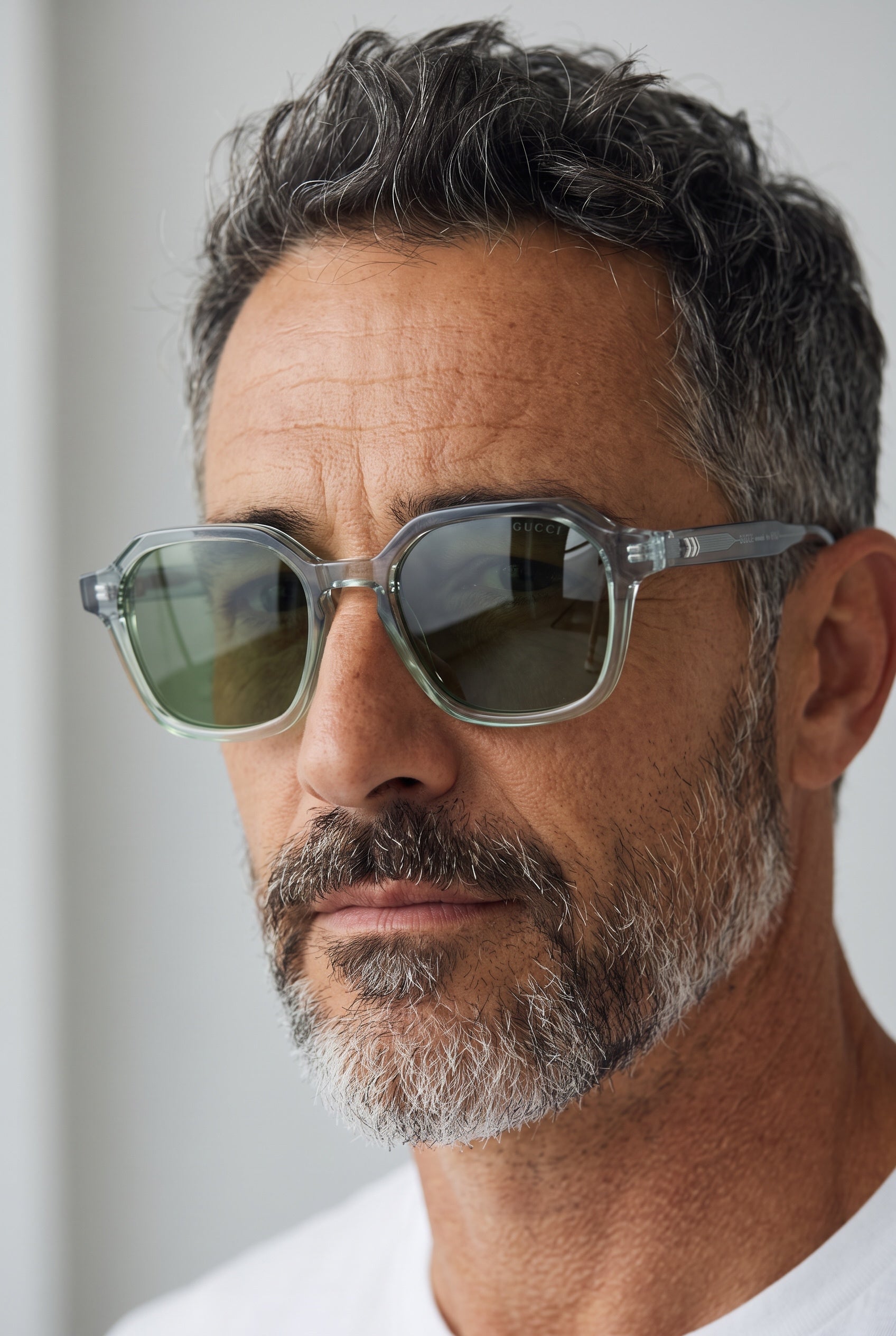 Gucci clear green square sunglasses with green tinted lenses
